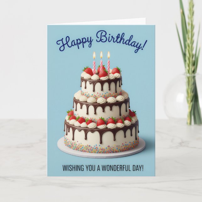 Cartão Elegant Strawberry Drip Cake – Happy Birthday Card (Frente)