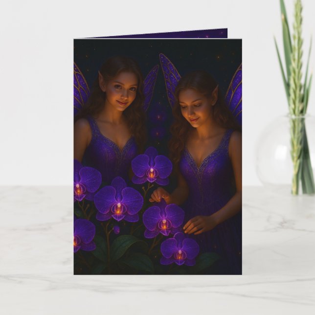 Cartão Elegant Thinking of You Purple Orchid Fairy (Frente)