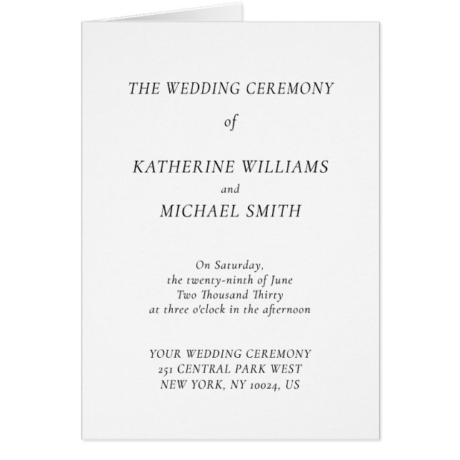 Cartão Elegant Timeless White Wedding Program Note Cards (Frente)