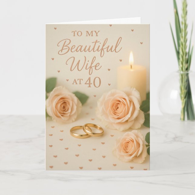 Cartão Elegant “To My Beautiful Wife at 40” Birthday (Frente)