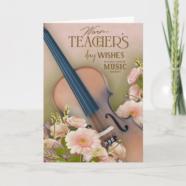 Cartão Elegant violin Teacher’s Day Floral (Frente)