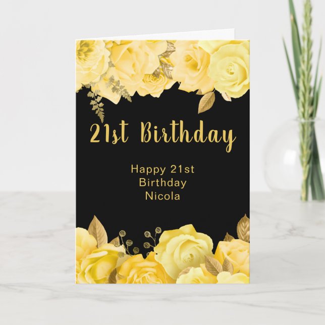 Cartão Elegant Yellow and Gold Flowers Birthday Party (Frente)