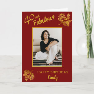 Cartão Elegante 40 e Fabuloso Folhagem Dourada Aniversári