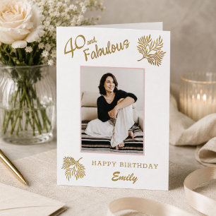 Cartão Elegante 40 e Fabuloso Folhagem Dourada Aniversári