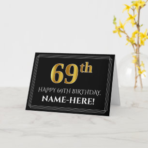 Cartão Elegante "69º" Aniversário com Aparência de Ouro F