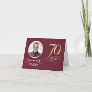 Cartão Elegante Aniversário de 70 anos Burgundy & Dourado