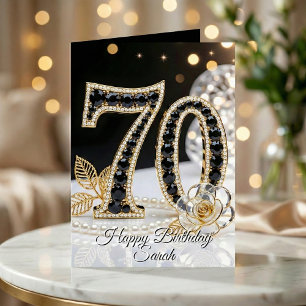 Cartão Elegante Aniversário de 70 anos em Pérola e Ônix P