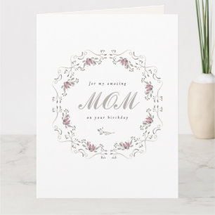 Cartão Elegante Aniversário Floral Botânico Mãe