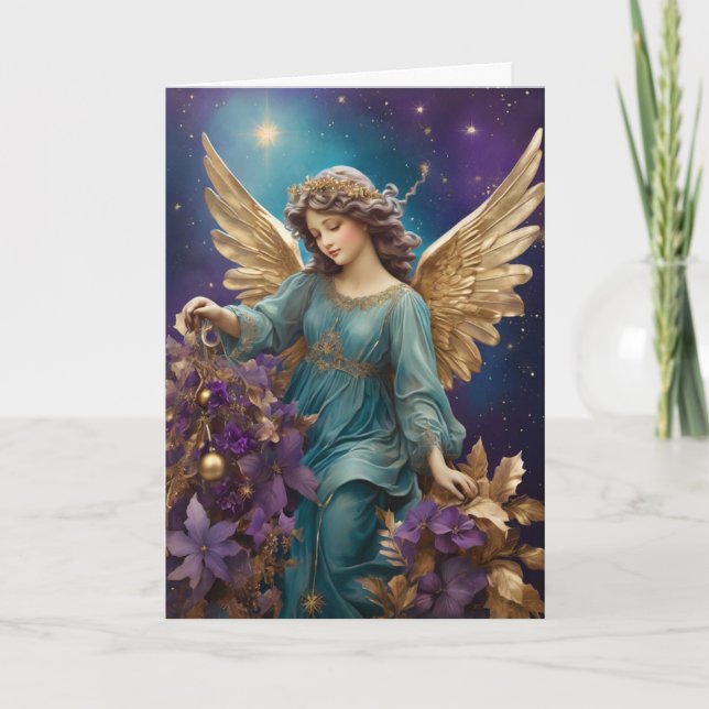 Cartão Elegante Anjo Floral de Natal Personalizado (Frente)