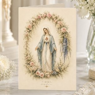 Cartão Elegante Aquarela Mariana Floral Católica