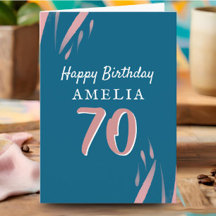 Cartão Elegante Aquarela Rosa Aniversário de 70 anos Feli