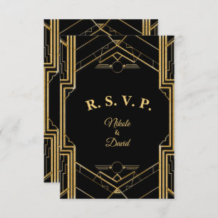 Cartão Elegante Art Deco Gatsby R.S.V.P.