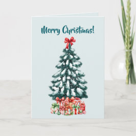 Cartão Elegante Árvore de Natal Nevada em Verde Menta