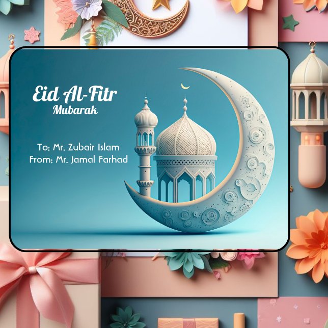 Cartão Elegante Azul Eid Al-Fitr (Criador carregado)