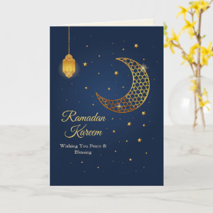Cartão Elegante Azul Naval & Dourado Filigrana Ramadan Ka