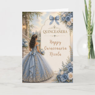 Cartão Elegante Azul Poeirento e Quince de Prata