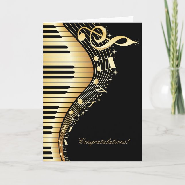 Cartão Elegante Black And Dourado Music Notes Design (Frente)