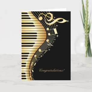 Cartão Elegante Black And Dourado Music Notes Design