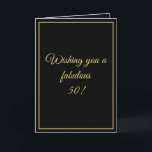Cartão Elegante Black & Dourado Custom Brother 50th Birth<br><div class="desc">Elegante Black & Dourado Custom Brother 50th Birthday, um belo design destinado a qualquer pessoa que procura belos cartões de aniversário para irmão, cartões de aniversário para irmão mais velho ou cartões de aniversário para irmão mais novo, este seria legal. O design apresenta um bom fundo preto com algum texto...</div>