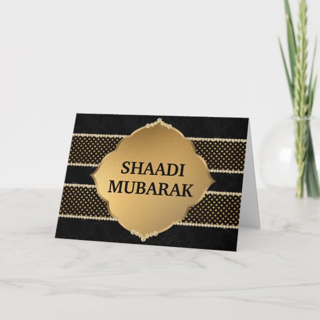 Cartão Elegante Black e Gold Shaadi Mubarak (Frente)