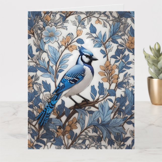 Cartão Elegante Blue Jay William Morris Inspirou (Planta pequena)