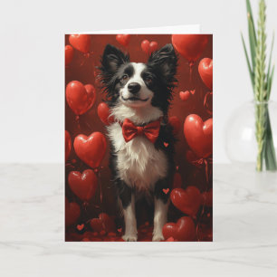 Cartão Elegante Border Collie Dia dos Namorados Corações