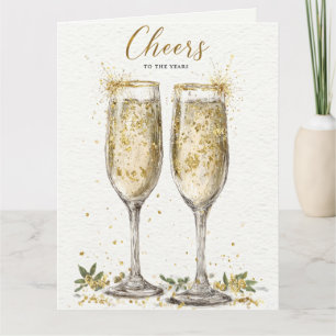 Cartão Elegante "Brindemos aos Anos" Champanhe Dourado