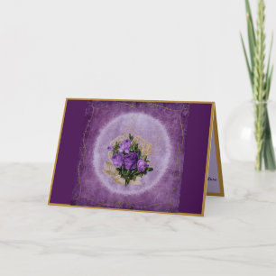 Cartão Elegante Buquê Roxo Borda Dourada