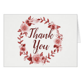 Cartão Elegante Burgundy Rosa Wreath Casamento Obrigado