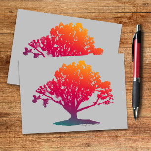 Cartão Elegante Carvalho Árvore da Vida Magenta Teal Prat