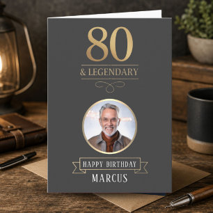 Cartão Elegante Carvão & Dourado 80º e Lendário Aniversár