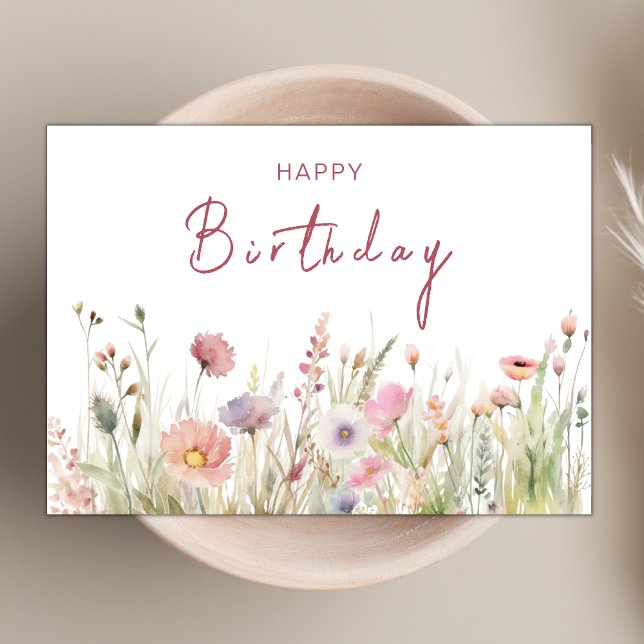 Cartão Elegante Chic Boho Wildflower Theme Happy Birthday (Criador carregado)
