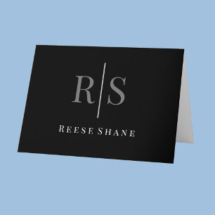 Cartão Elegante, Cinza de película, monograma e nome bran