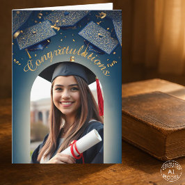 Cartão Elegante Confete Dourado de Formatura com Arco de