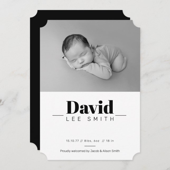 Cartão Elegante de Anúncio de Nascimento Moderno (Frente/Verso)