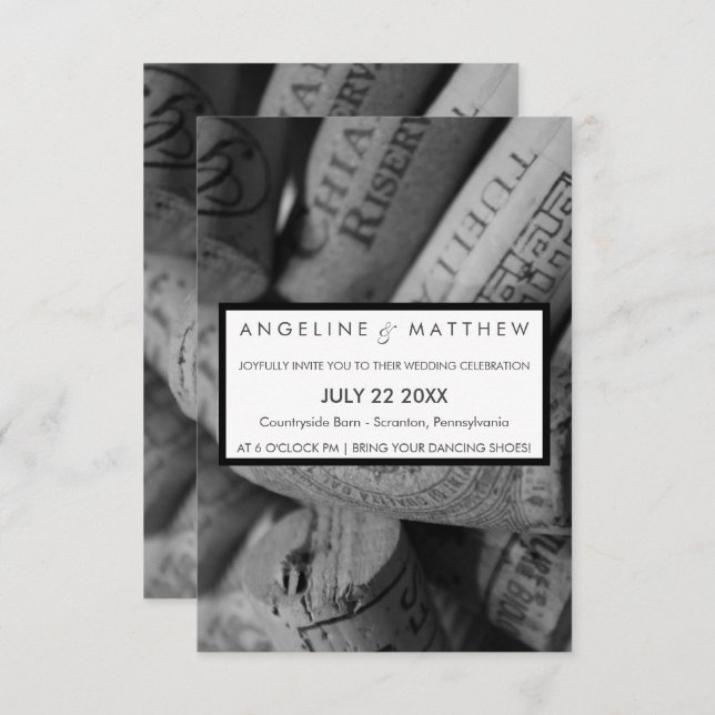 Cartão Elegante de Casamento de Cortiça Negra e Br (Frente/Verso)