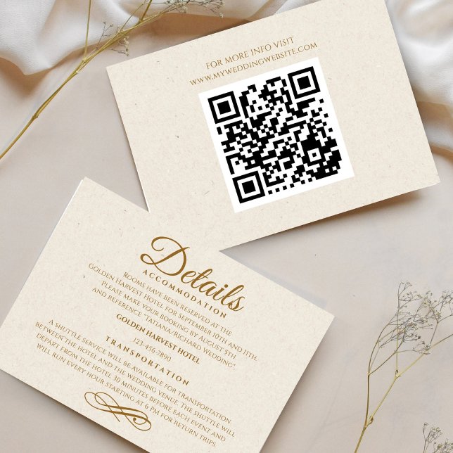 Cartão Elegante de Detalhes de Casamento de Script (Elegant Gold Script Wedding Details Enclosure Card)