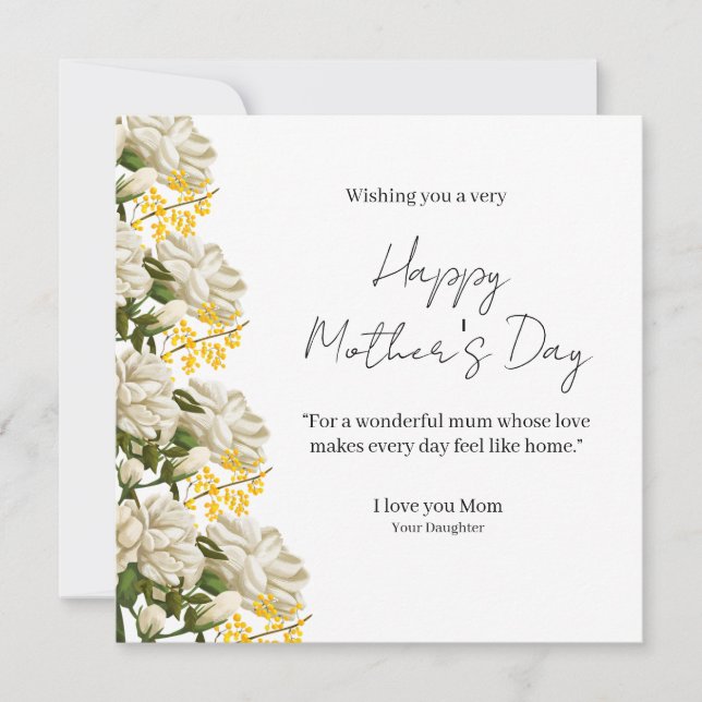 Cartão Elegante de Dia das Mães com Flores Feliz (Frente)