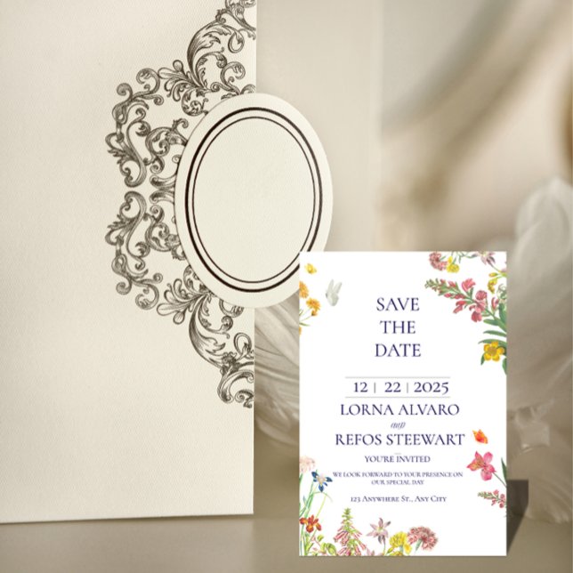 Cartão Elegante de Floral 'Save the Date' (Criador carregado)