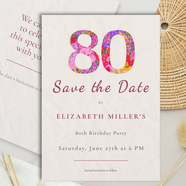 Cartão Elegante de Flores para Aniversário de 80 A (Criador carregado)