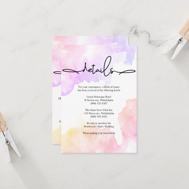 Cartão Elegante de Pormenores de Casamento. Convit (Frente/Verso In Situ)