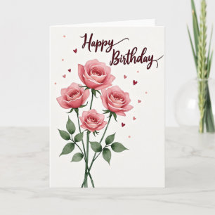 Cartão Elegante de Rosas Rosa com Pontos