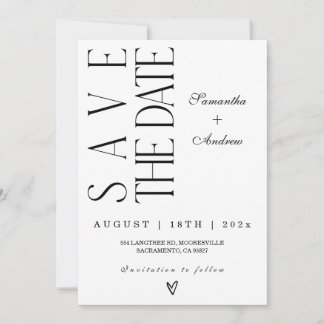 Cartão Elegante de Salve a Data Branco e Preto