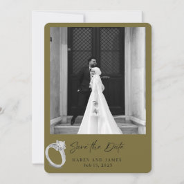 Cartão Elegante de Save the Date em Dourado para F