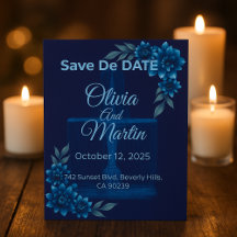 Cartão Elegante de Save the Date Floral Azul