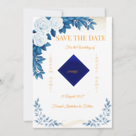 Cartão Elegante de Save the Date Floral Azul