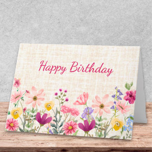 Cartão Elegante Design de Linho Floral Beijo de Aniversár