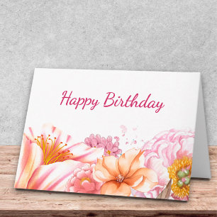 Cartão Elegante Design Floral de Desejos de Aniversário e