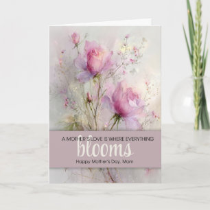 Cartão Elegante Dia das Mães Rosa Clássica Rosa Aquarela