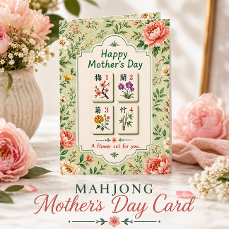 Cartão Elegante do Dia das Mães Mahjong Floral